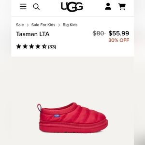 UGG Red Tasman LTA Kids Shoes Size 1
